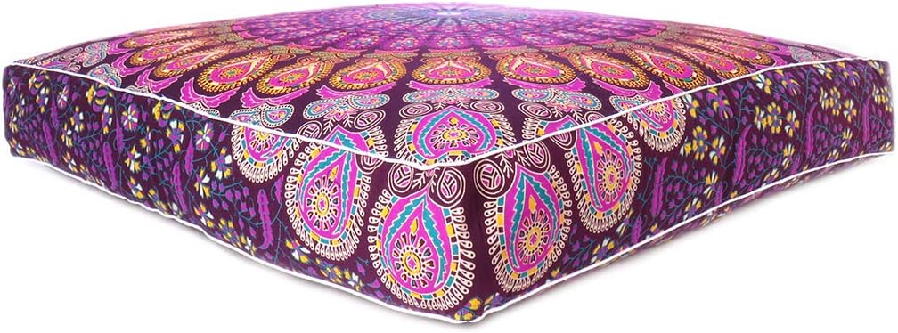 Eyes of India - Mandala Floor Pillow Cover Meditation Cushion Seating Throw Hippie Round Colorful Decorative Bohemian Indian Pouf Ottoman Handmade Cover ONLY (Purple 2, 35" x 35")