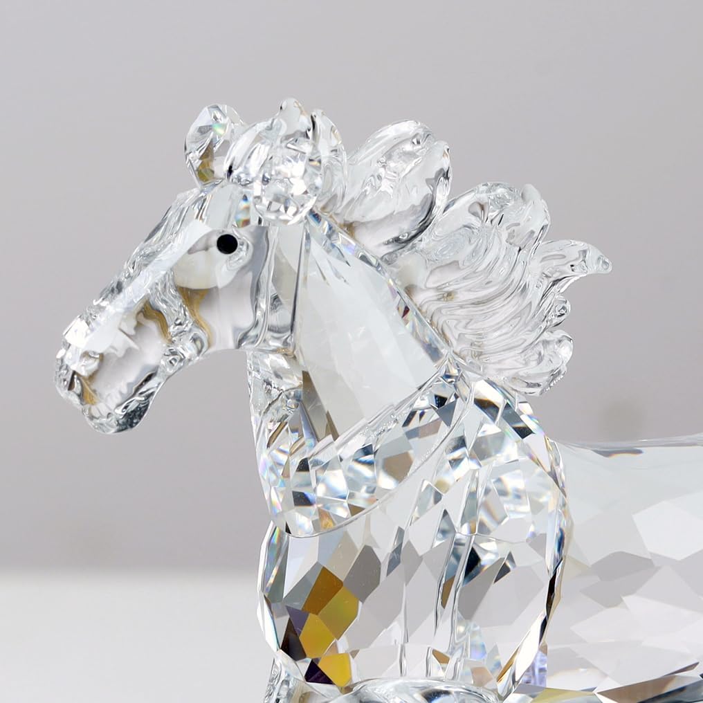 Crystal Horse Realistic Animal Art Figurine Collection Table top Ornament Statue Home Decor (White)