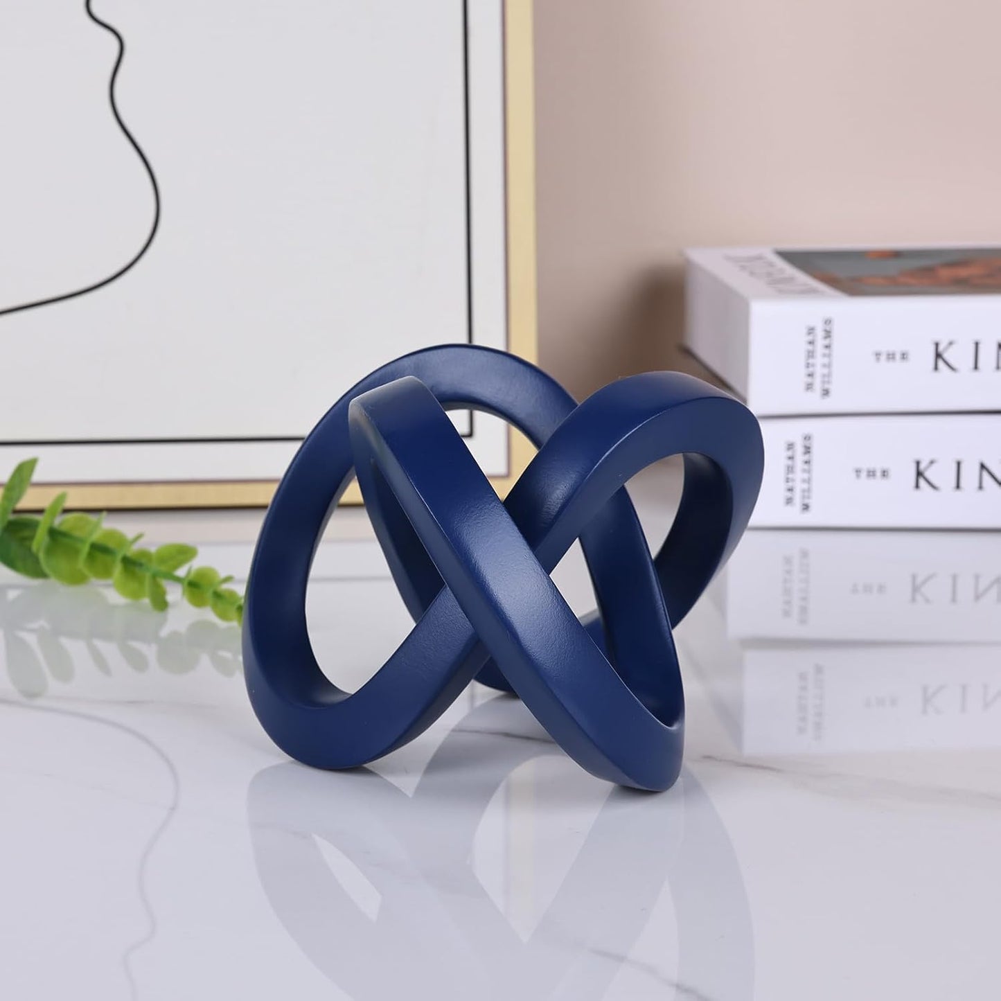 Knot Geometric Sculpture Decor,Mid Century Modern Abstract Figurines,Home Decor Statue,Bookcase Decor,Decorative Accents for Living Room, Coffee Table, Office Desktop, Shelf (Blue)