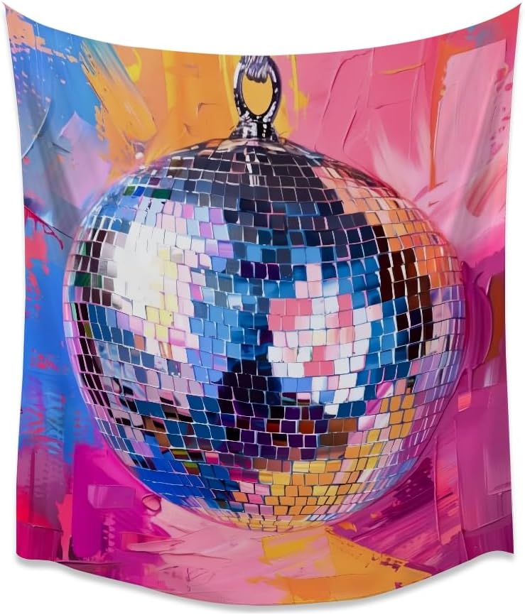 Medpol Vibrant Disco Ball Tapestry, Pop Art Colorful Abstract Wall Hanging Groovy Disco Aesthetic Tapestry Retro Neon Party Decor for Bedroom Living Room 50x60inch