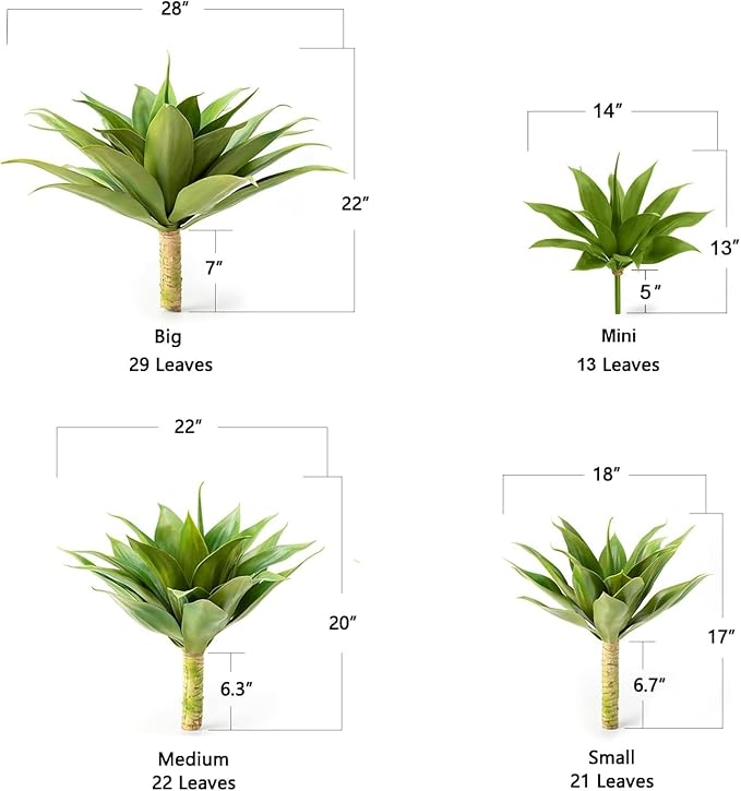 Velener Artificial Agave Plant Set,22 Inch, Faux Aesthetic Plants for Home Decor, Realistic UV Resistant Fake Agave Plants Without Pot, Set of 2