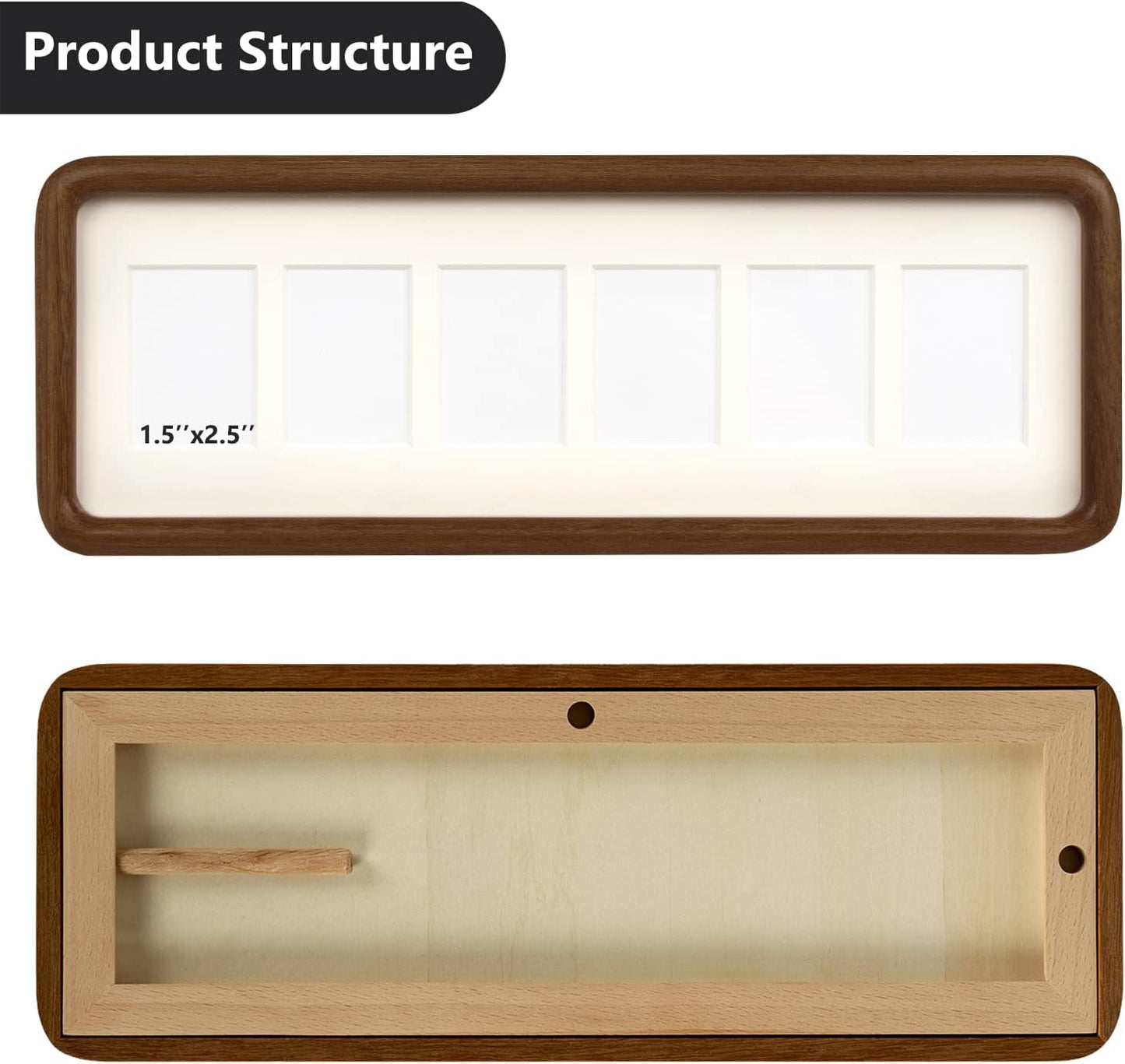 Hans 4""x12"" Collage Picture Frame with Single Mat, 1.5x2.5 Collage Matted Frame - Wall Mounting Horizontal or Vertical Display(6 Openings), Walnut