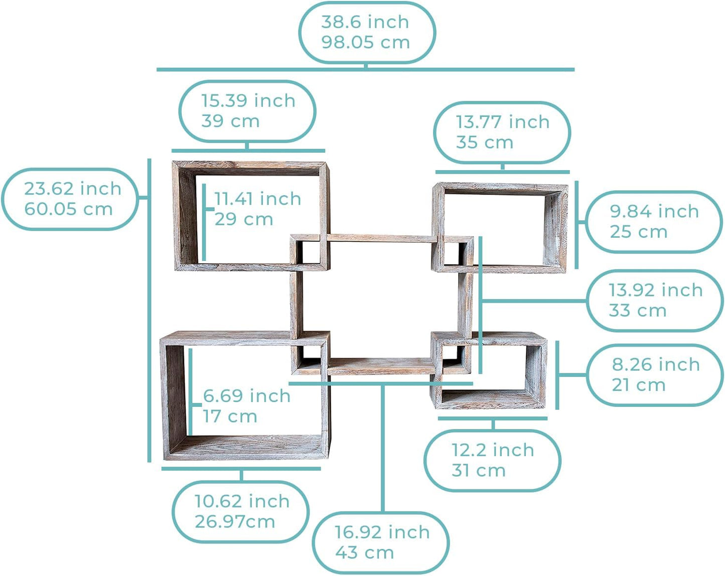Comfify Rustic Wall Mounted Square Shaped Floating Shelves – Set of 5 Square Shelves for Bathroom, Bedroom, Living Room & More – Wall Decor Display for Home - Distressed White