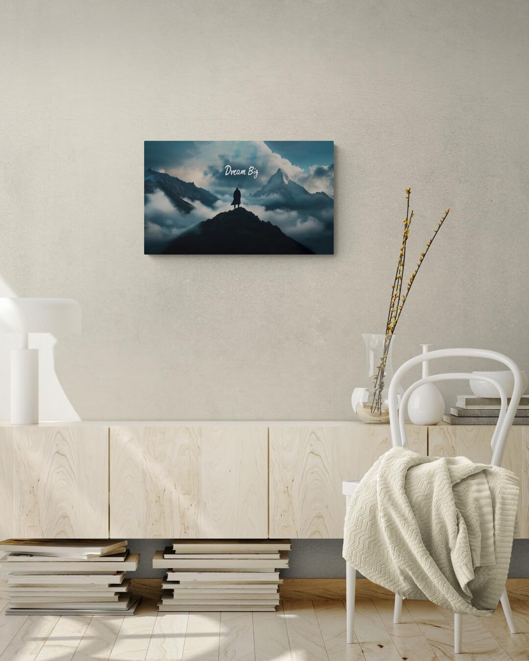 GoForArt Dream Big Motivational Canvas Wall Art, Inspirational Famous Quote Bedroom Living Room Decor, Positive Modern Landscape Mountain Office Dorm Room Poster Print (Dream Big01, 12''x20'')