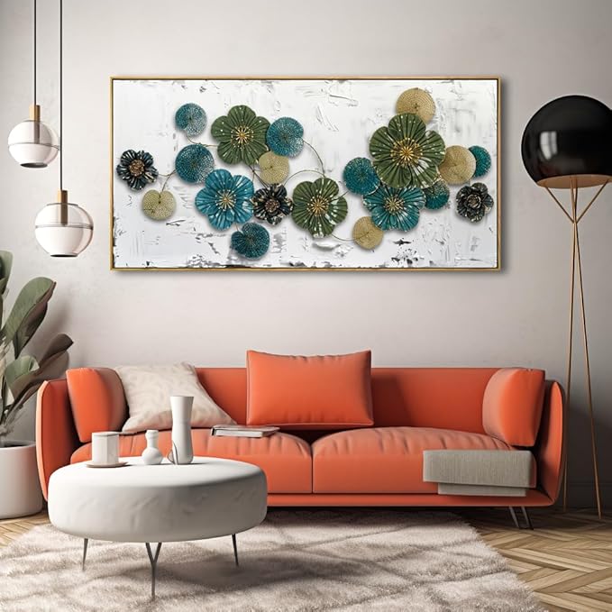 Wall Art Floral Wall Decor Modern Botanical Artwork Green and Blue Canvas Painting for Bedroom Living Room Dining Room Home Office Decor 30"x60" with Framed