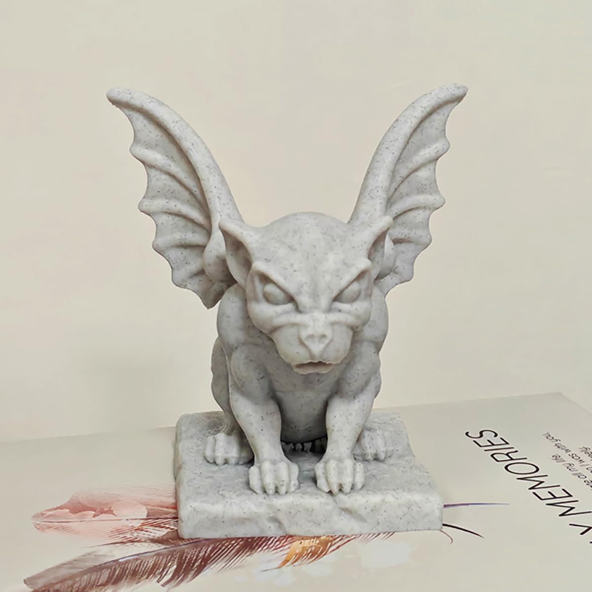 Cute Little Stone Statue Ghost, Desktop Sculpture Ornament, 3D Printed Winged Desktop Decoration (Small)
