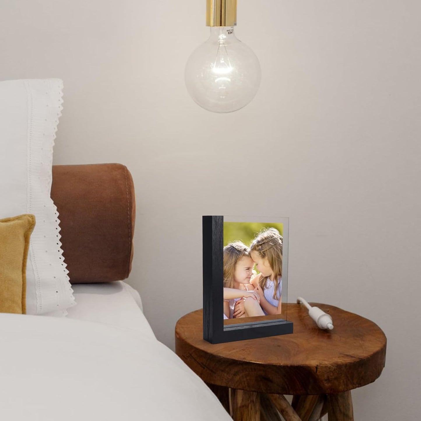 Lavezee 2 Pack 5x7 Picture Frames Made of Black Wooden L-shaped Base with Glass, Double Sided Display Photo Pictures 5 by 7 inch Vertical Horizontal for Tabletop Frame