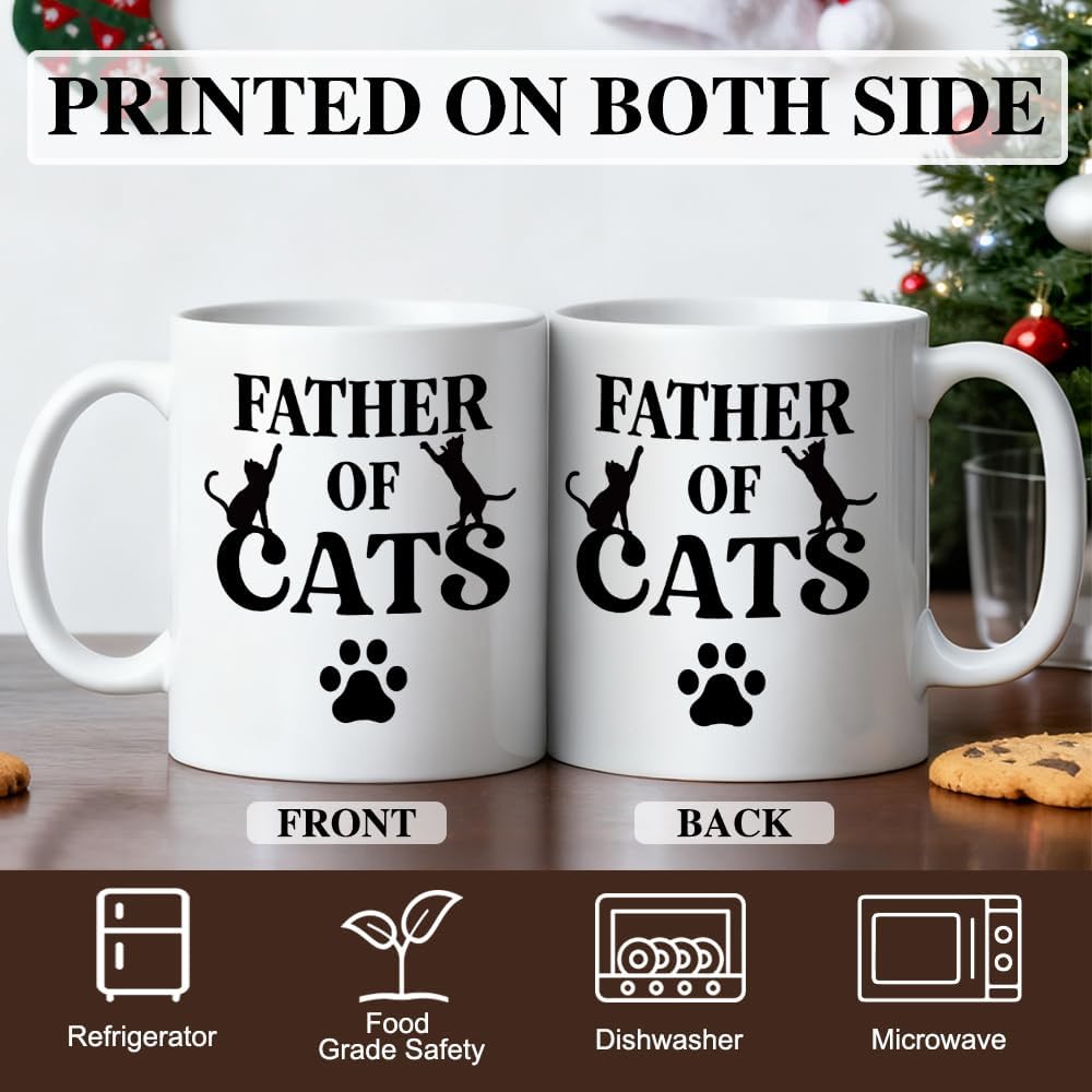 Father Of Cats Ceramic Coffee Mug for Men, Funny 11oz Black Cat Coffee Mug Gifts For Cats Lover, Novelty Fathers Day Christmas Birthday Present, Cat Dad Gifts