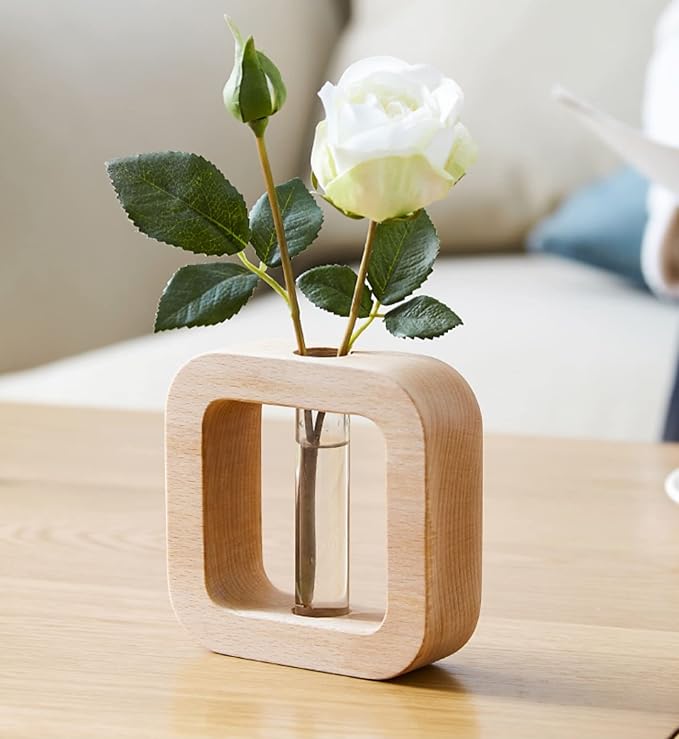 WONQEXZ Tabletop Vase,Hydroponics Plants Flower Pots,Modern Style Vase,Decorative Planter Pot,Home Gift, Light Yellow Beech,1.6 * 4.9 * 4.3in, Plants Not Included