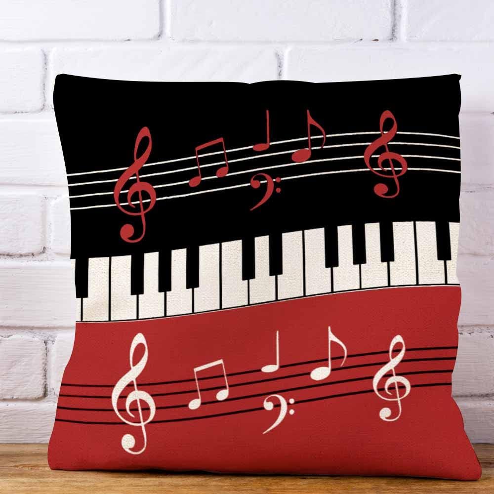 IBILIU Throw Pillow Covers Red Black White Piano Keys and Notes Cushion Pillow Case Home Decor Pillowcase 18x18 Inches