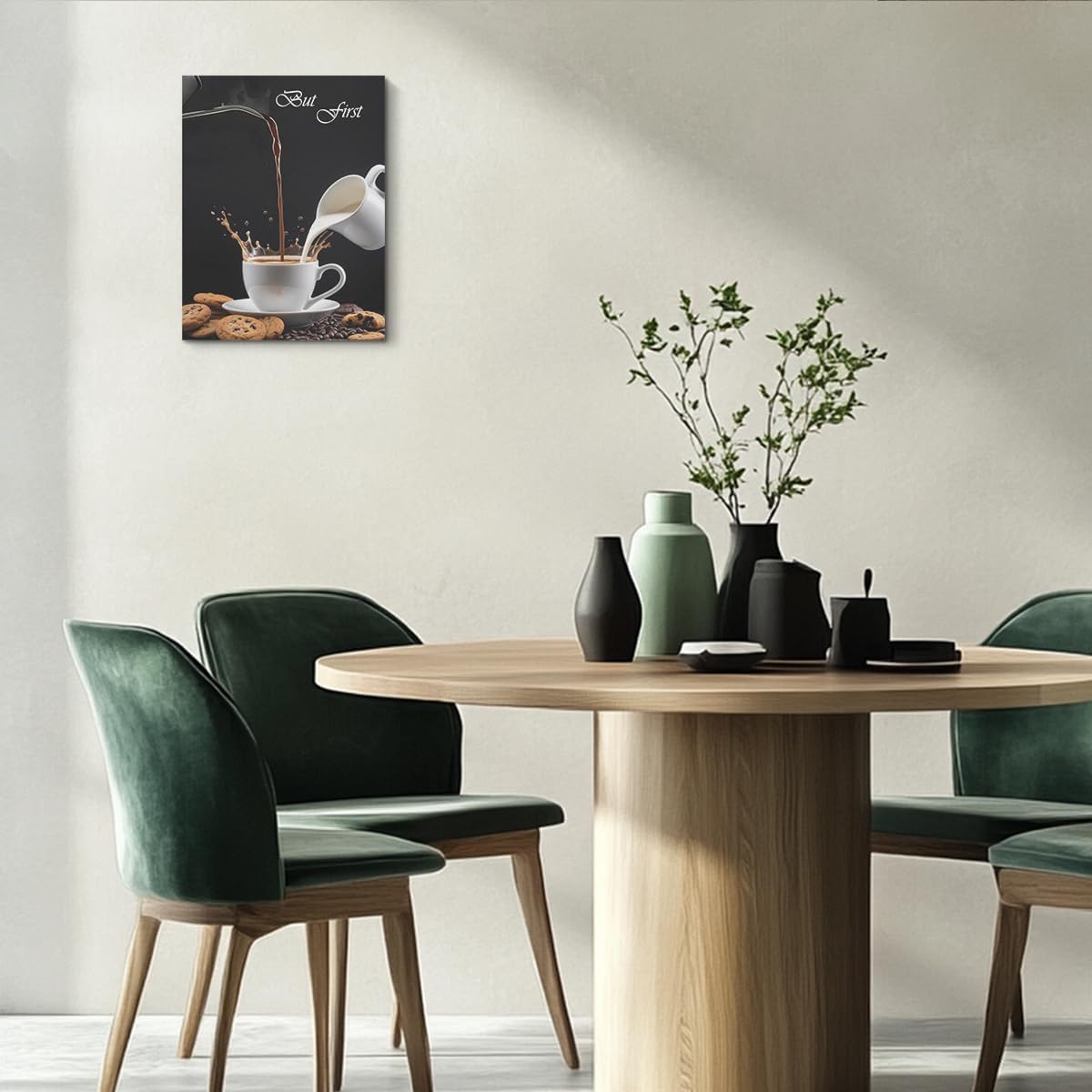 HZMLYDJ Coffee Bar Wall Art Decor, But First Coffee Bar Sign Kitchen Frames Art Pictures Canvas Dining Room Office Wall Decor Christmas Housewarming Gifts Modern Decorations