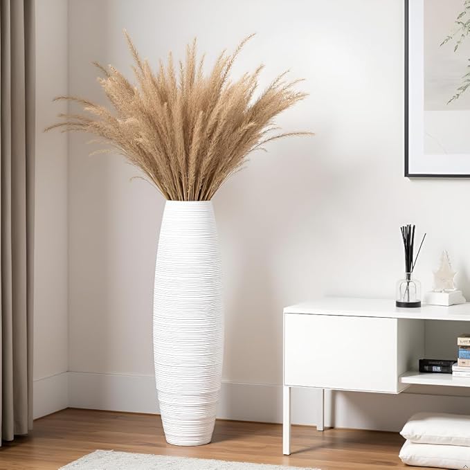 Tall Floor Vase, 27.5 inches (70cm, 2.3FT) Floor Vase Sturdy and Luxurious,Tall Vases for Country Home Decor, Living Room, Resin White Vases