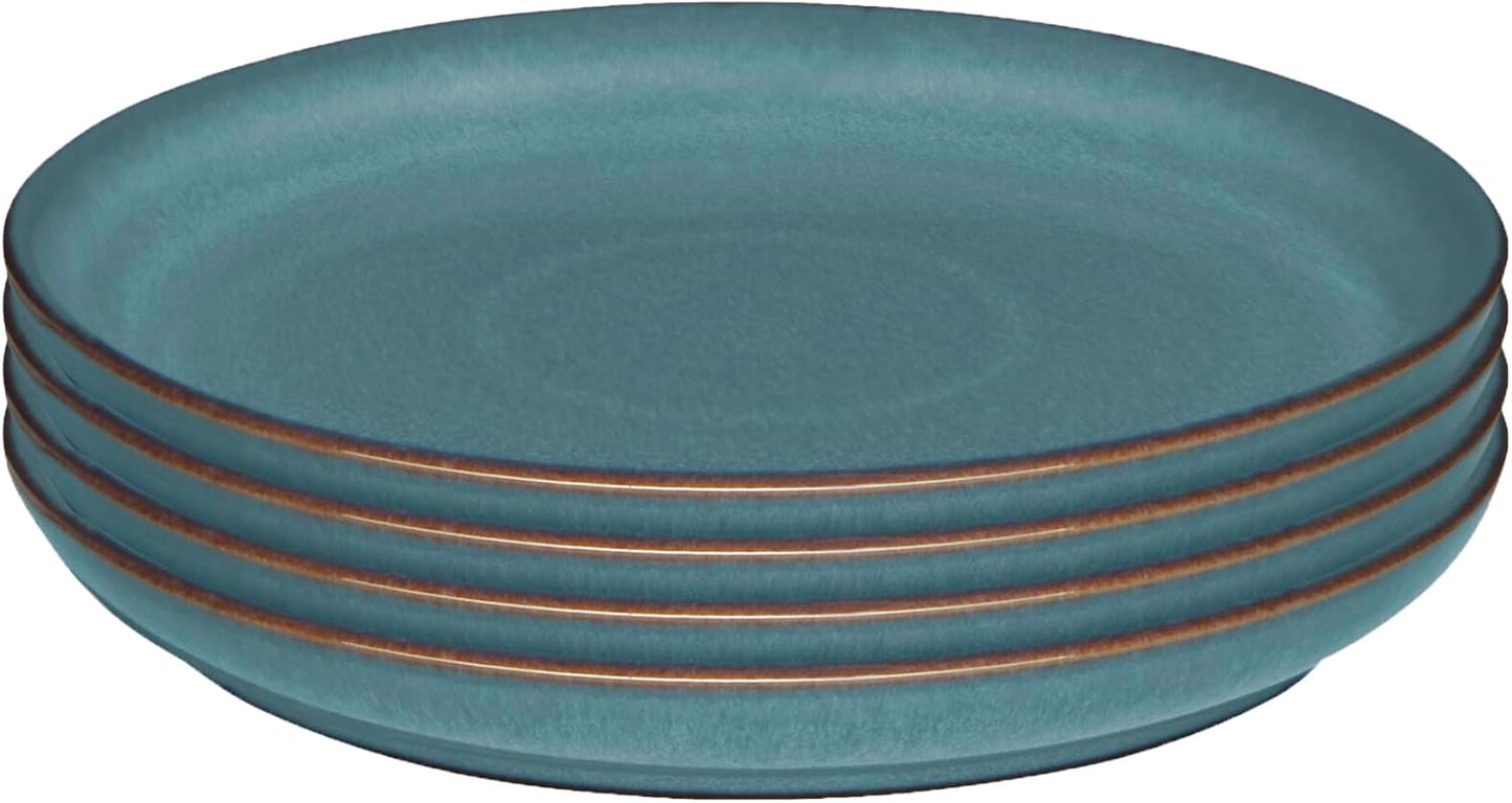 Denby - Azure Coupe Dinner Plates Set of 4-10.25in Large Dinnerware, Lunch Plates For Everyday Use - Ceramic Stoneware Tableware - Dishwasher & Microwave Safe - Scratch Resistant