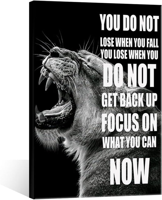 GoForArt Inspirational Canvas Wall Art, Motivational Animal Success Words Motto Office Bedroom Poster Print, Modern Lion Positive Dorm Room Wall Decor 12x18in