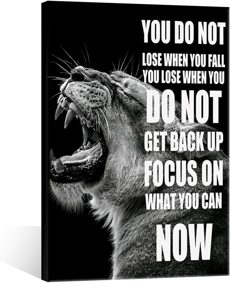 GoForArt Inspirational Canvas Wall Art, Motivational Animal Success Words Motto Office Bedroom Poster Print, Modern Lion Positive Dorm Room Wall Decor 18x24in