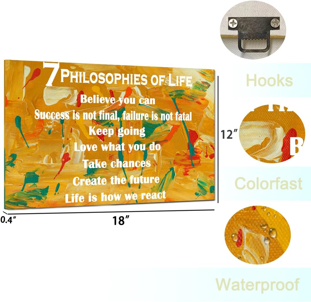 GoForArt 7 Philosophies Of Life Motivational Canvas Wall Art, Famous Quote Inspirational Prints Wall Decor, Poster for Office Living Room, Bedroom Dining Room Artwork Home Decoration 12x18in