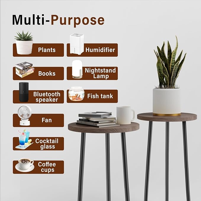 Plant Stand Indoor 2 Pack: Corner Wood 20 Inch Plant Stand Mid Century Modern Decor - Small Round Plant Table for Indoor Plants - Outdoor Plant Holder for Patio Living Room Bathroom Office (Grey Wood)