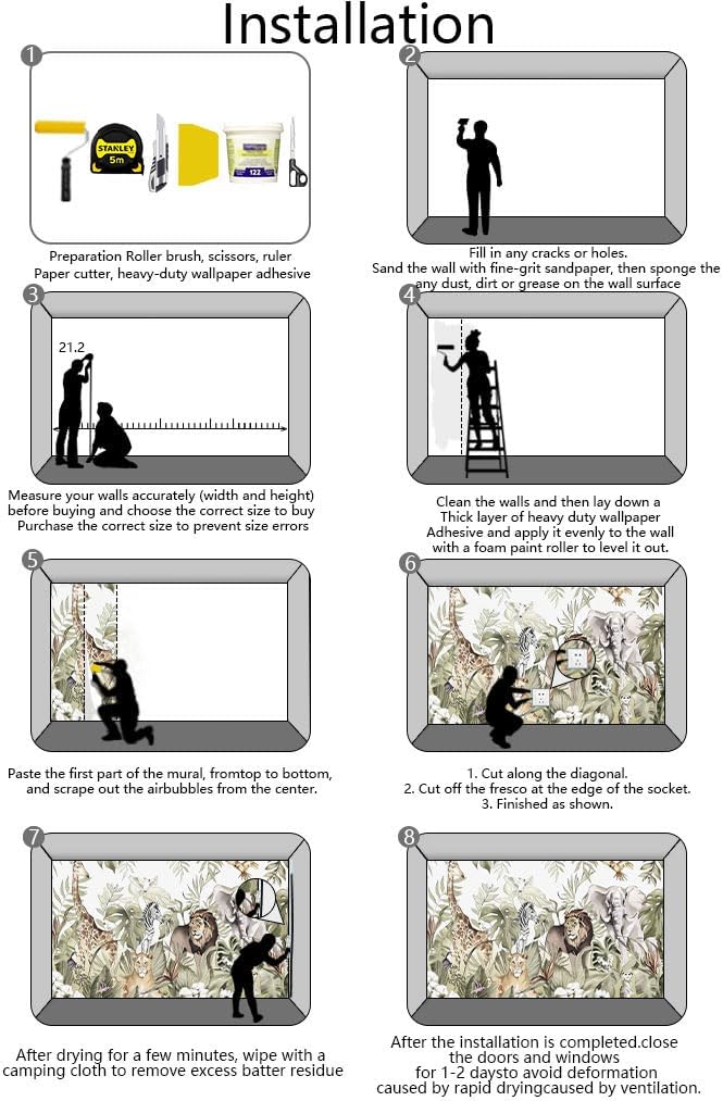 Hand-Painted Beautiful Wall Mural Pattern of Tropical Plants and Various Animals, Large Art Wall Background Wallpaper(Non-self-Adhesive)