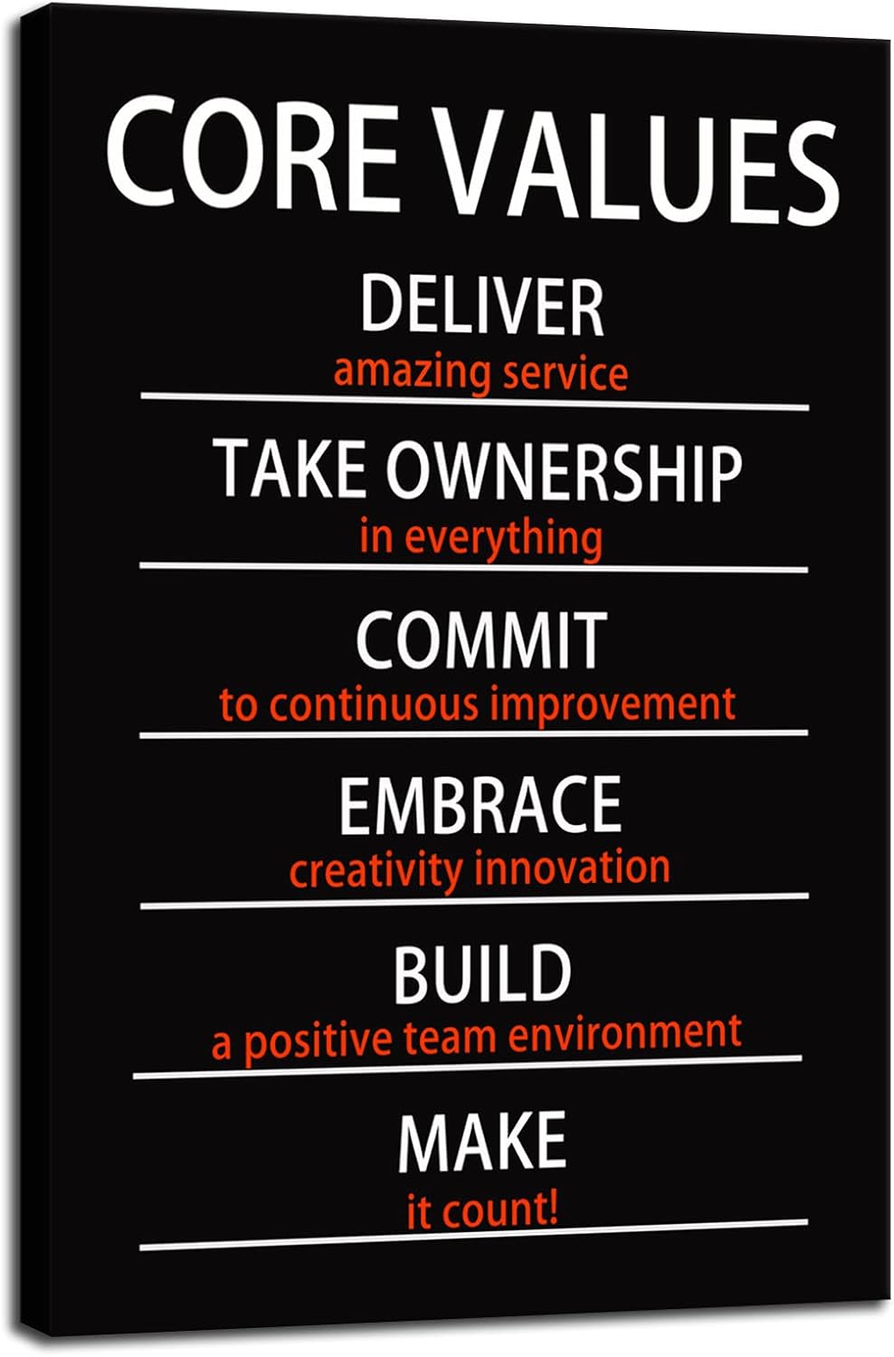 Inspirational Office Canvas Wall Art Motivational Positive Entrepreneur Quotes Core Values Poster Painting Artwork Living room Classroom Wall Decor Framed Ready to Hang[12"W X 18"H]