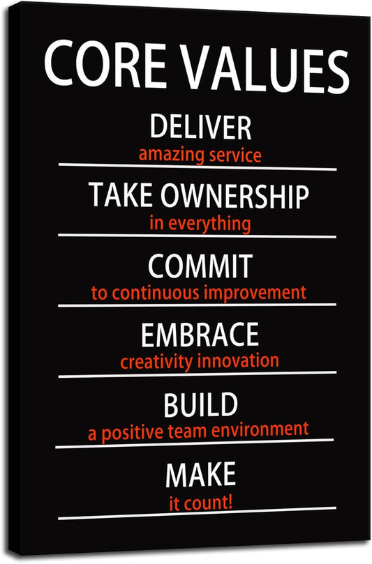 Inspirational Office Canvas Wall Art Motivational Positive Entrepreneur Quotes Core Values Poster Painting Artwork Living room Classroom Wall Decor Framed Ready to Hang[12"W X 18"H]