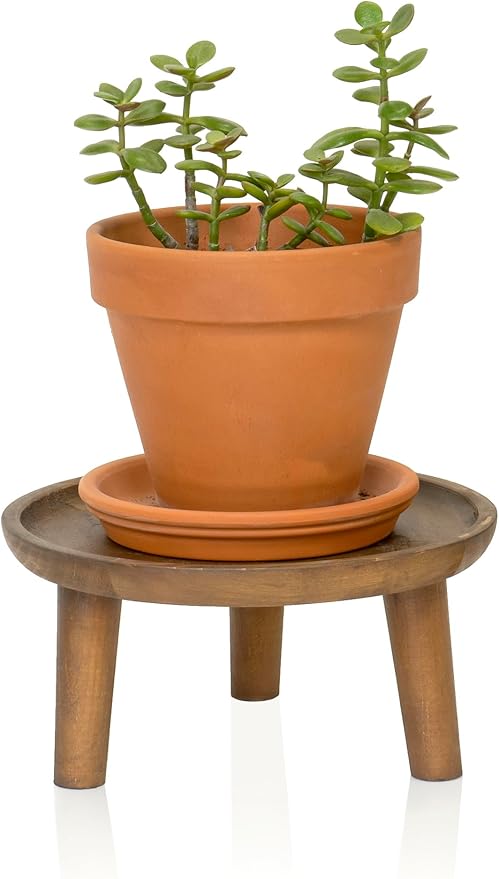 Red Co. 8.75” Dia Round Decorative Wooden Pedestal Plant Stand with Legs, Natural Brown