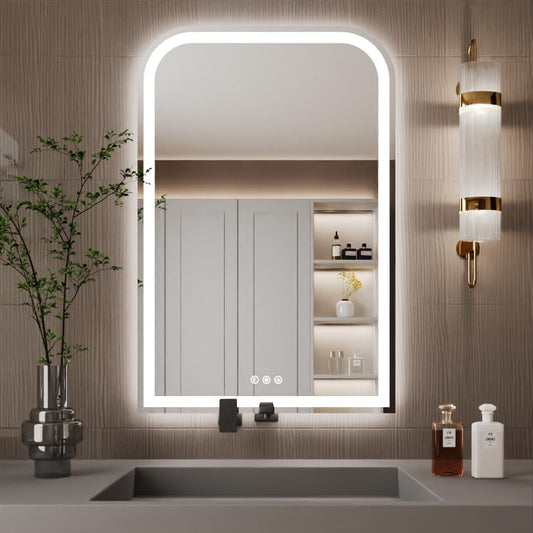 Mirror with Lights 24x36 inch,led Wall Mirror,Anti-Fog,Stepless Dimmable,3 Color Temperature Vanity Mirror,UL Listed