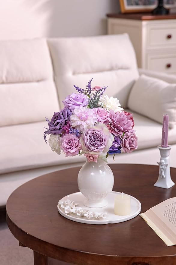 TINGE TIME Fake Flowers Artificial Flowers Peonies Bulbous Chrysanthemum Daisy Hydrangea Sunflower Violets Dahlia Daffodils Epiphyllum Orchid Cherry Blossom Camellia Leyaron (Light Purple)