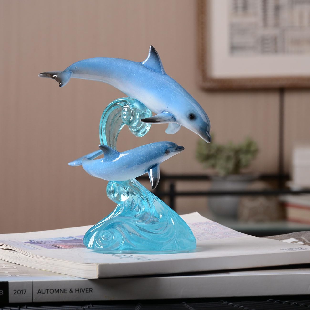 HAUCOZE Dolphin Decor Figurine Ocean Statue Sculpture Modern Arts Gifts Polyresin 5.9 inch
