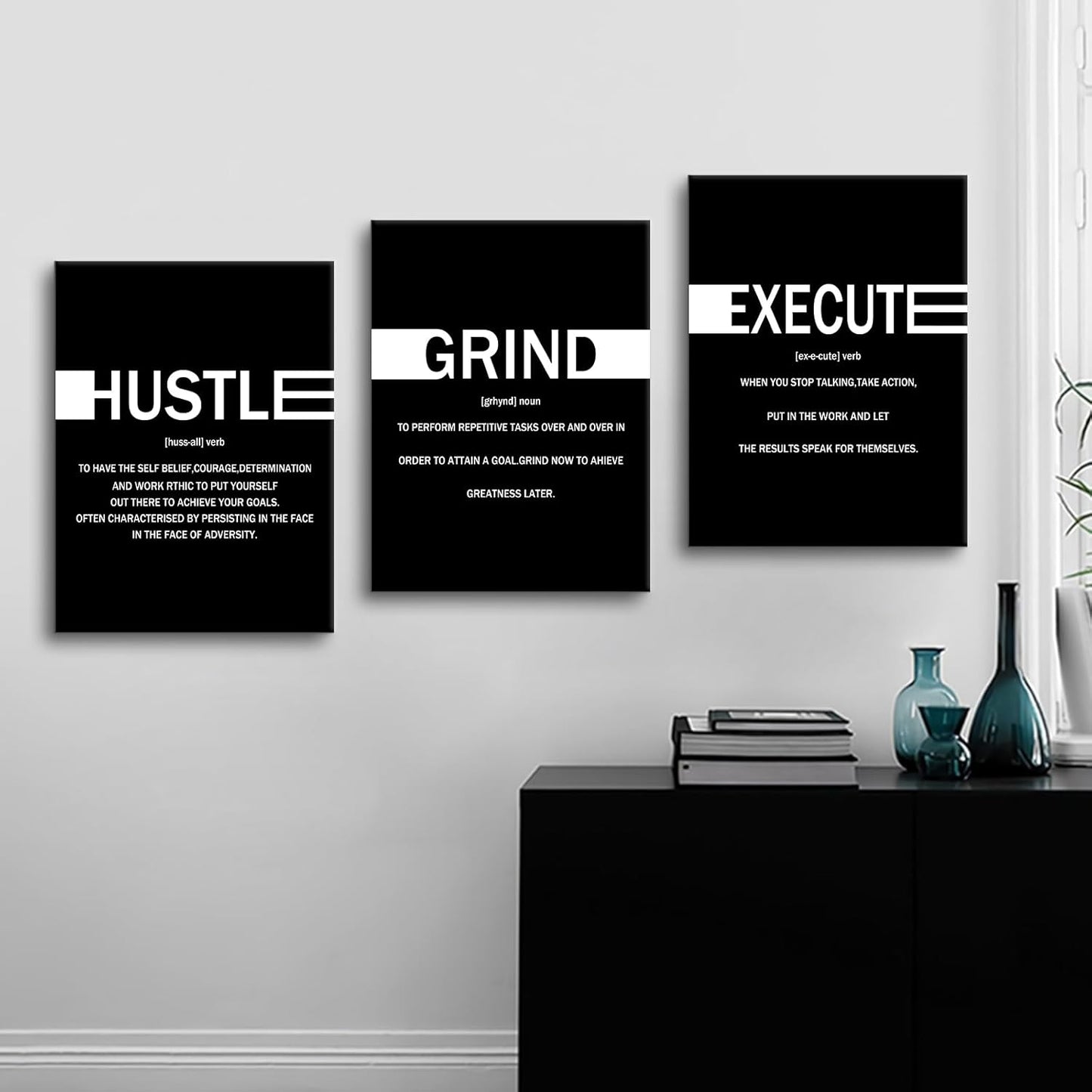 Inspirational Canvas Wall Art Motivational Hustle Grind Execute Print Poster Positive Entrepreneur Quotes Picture Painting Wall Decor for Home Bedroom Office Artwork Ready to Hang [36''Wx16''H]