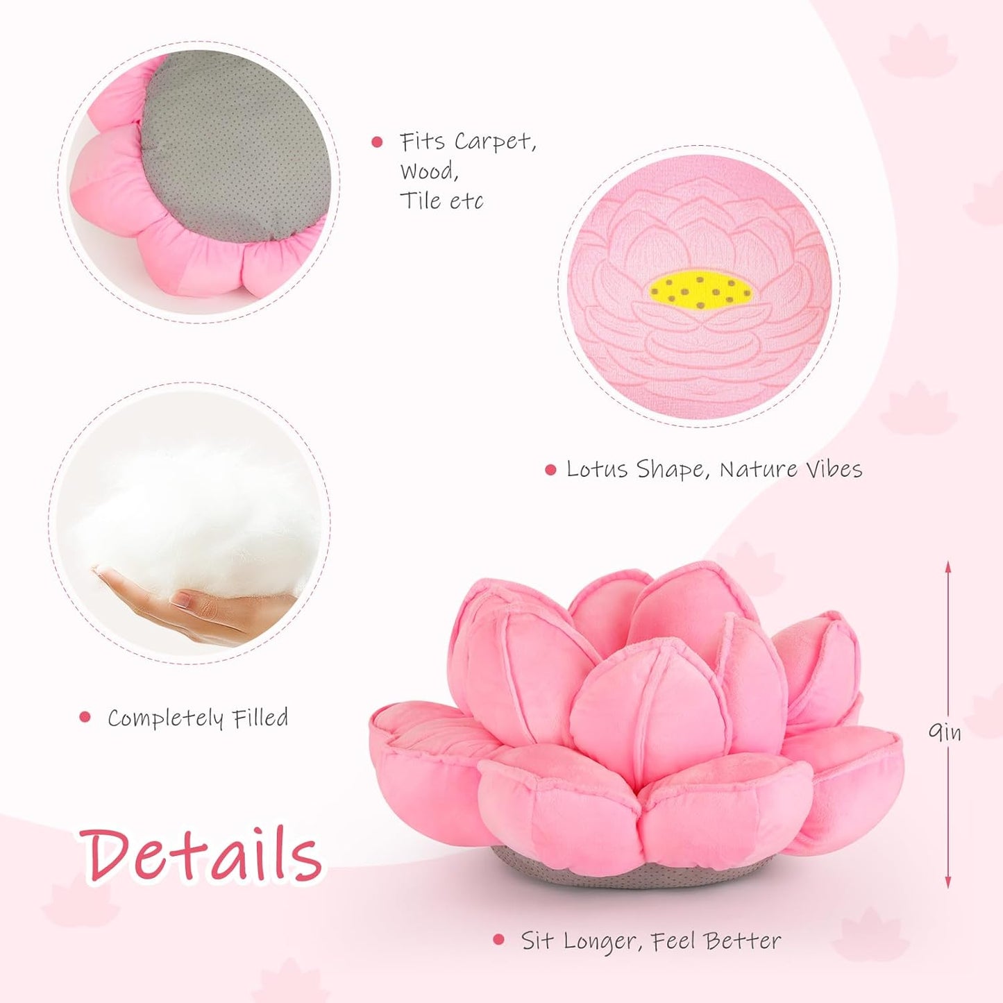 Lotus Flower Floor Pillows, Large Cushion Inspired by Lotus Flower Design, Decorative Seating for Living Room, Bedroom, and Lounge, Soft Washable Floor Cushion for Relaxation, and Family Activities