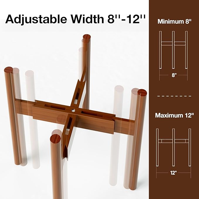 MUDEELA 2 Pack 14.5 Inch Tall Plant Stand for Indoor, Adjustable Width Bamboo Plant Stand for 8 9 10 11 12 Inches Pot, Single Tier Mid Century Modern Planter Holder Floor Stand, Dark Brown, Without Pot