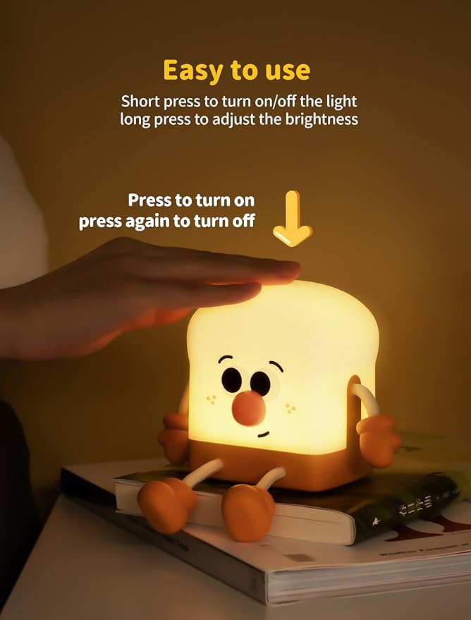 Toast Night Light for Kids, Rechargeable Bedside Lamp, Portable Night Lamps with Phone Holder, Room Decor Sleep Nightlights for Bedroom, Living Room, Desk, Desk Lamp Gifts for Baby Teens Adults