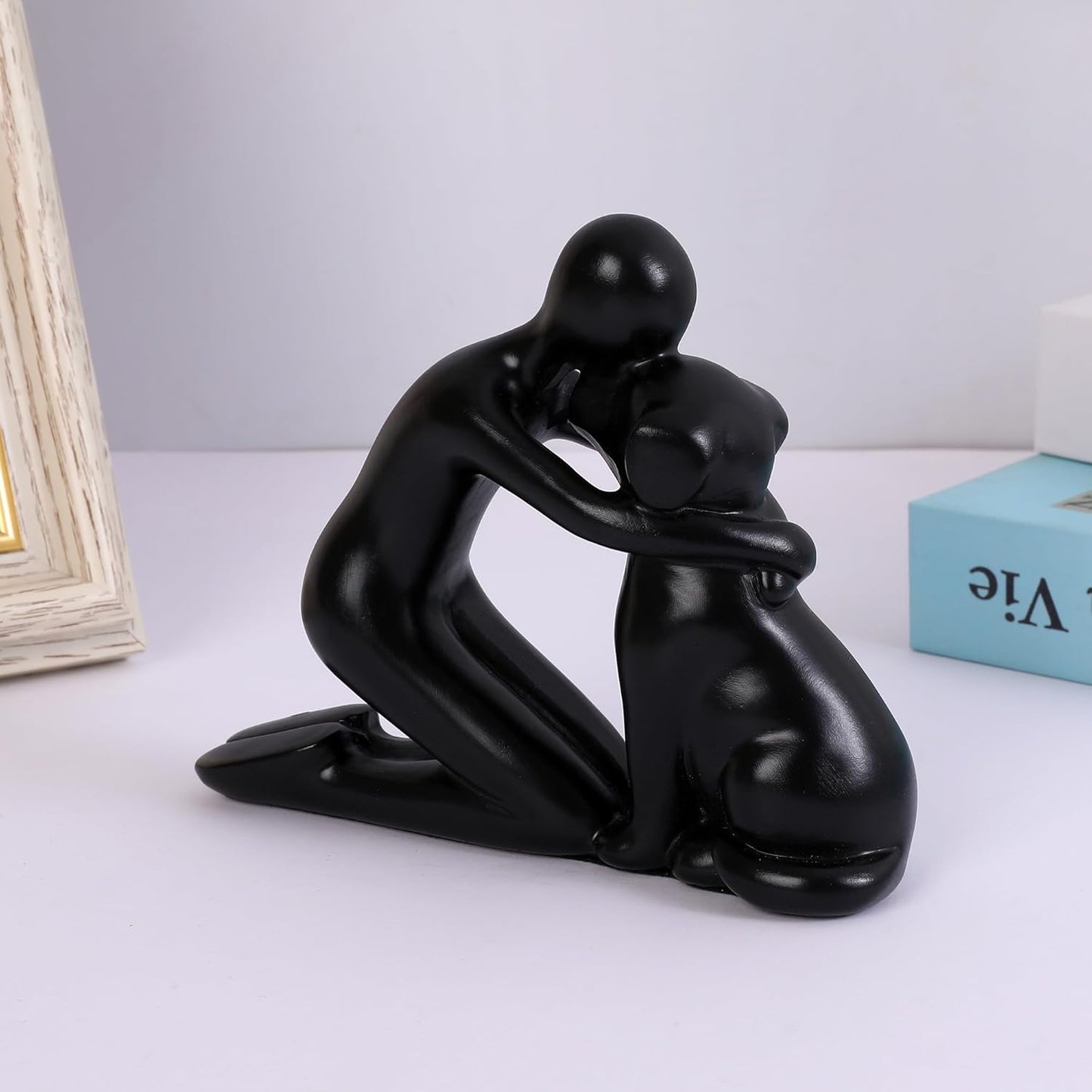 Dog Dad Gifts for Men, Cute Figurines Statue,Unique Mini Shelf Decor for The Home,Room,Bathroom,Office,Lovely Decorations for Dogs Lover (Black)