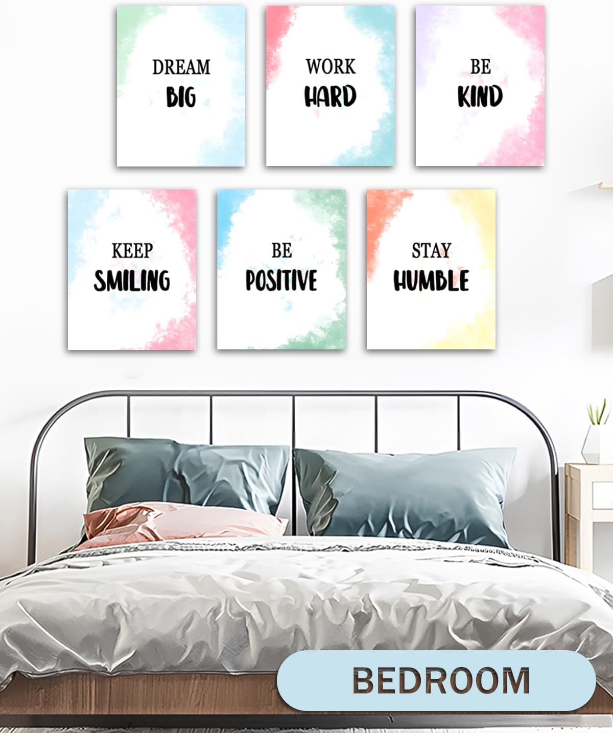 HONGYA Art Inspirational Wall Art, Framed Motivational Canvas Wall Art, Positive Quote Wall Decor for Living Room, Encouraging Canvas Posters for Office Bedroom (Set Of 6, 8x10in)