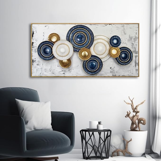 Wall Art Simple Wall Decor Blue and Yellow Canvas Painting Abstract Wall Art for Bedroom Living Room Dining Room Home Office Decor 30"x60" with Framed