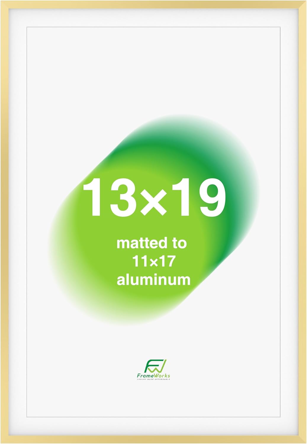 FrameWorks 13x19 Matted to 11x17 Picture Frame – Aluminum Frame w/Tempered Glass, Removable Mat for Photos, Posters, Art, Stylish Wall Frame for Home Decor, Gallery Walls, Office, Living Room - Gold