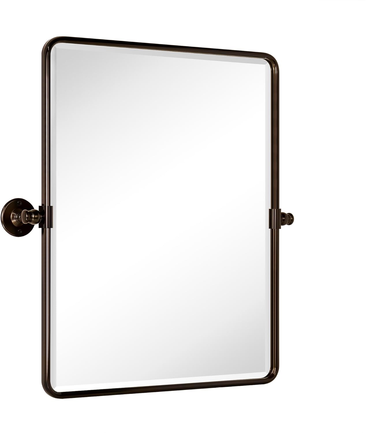 Farmhouse Oil Rubbed Bronze Metal Framed Pivot Rectangle Bathroom Mirror Rounded Rectangluar Tilting Beveled Vanity Mirrors for Wall, Overall 22.91 x 24 inches (Mirrror 19 x 24 inches)