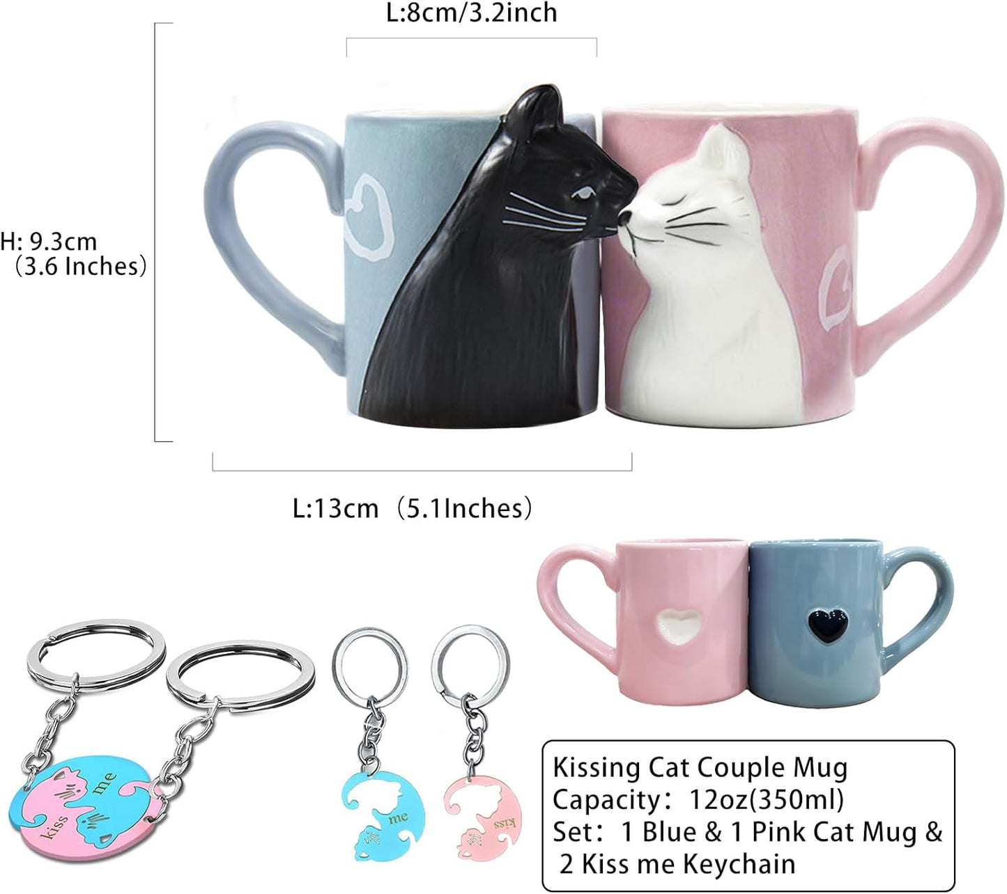 BigNoseDeer Couple Gifts Cute Kissing Cat Mug Matching Couples Stuff Ceramic Coffee Mugs for Wedding Gifts Anniversary Engagement Gift for Couples Cat Lovers 12oz
