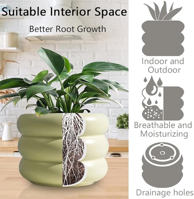 4.7 Inch Modern Plant Pot Beige Ceramic Glaze Succulent Planters for Indoor Unique Pots, Planter with Drainage Holes Small Bubble Porcelain for Herb Snake Plants