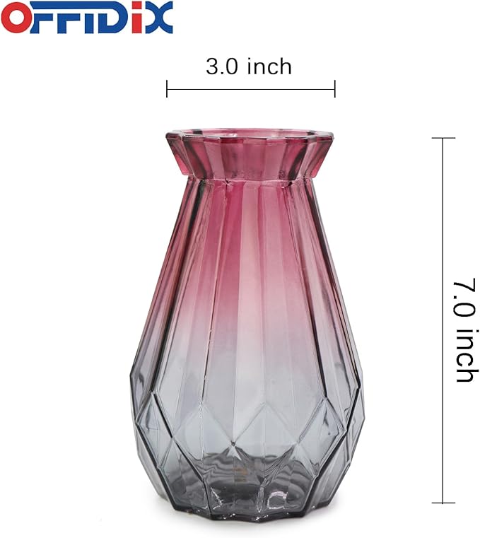OFFIDIX Glass Vase Gradient Multicolor with Geometric Faceted Design Floral Vase for Weddings, Events, Decorating, Arrangements, Flowers, Office, or Home Decor