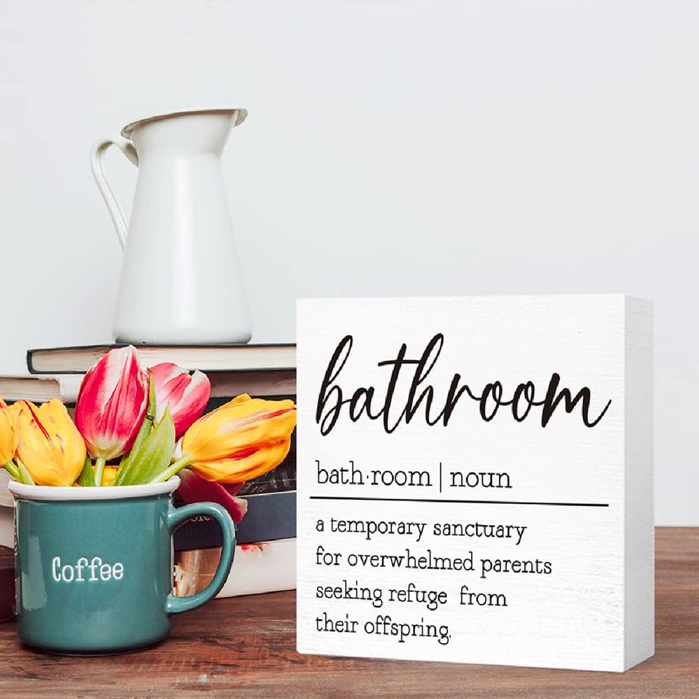 Funny Bathroom Definition Sign Wood Block Sign for Bathroom Shelf Toilet Restroom Home Tabletop Desk Decor