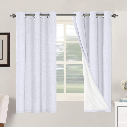 H.VERSAILTEX Primitive Linen Curtains 100% Blackout Curtain Drapes Burlap Curtains with White Thermal Insulated Liner, Grommet Top Drapes Living Room/Bedroom (2 Panels, 42 x 63 Inch, Bright White)