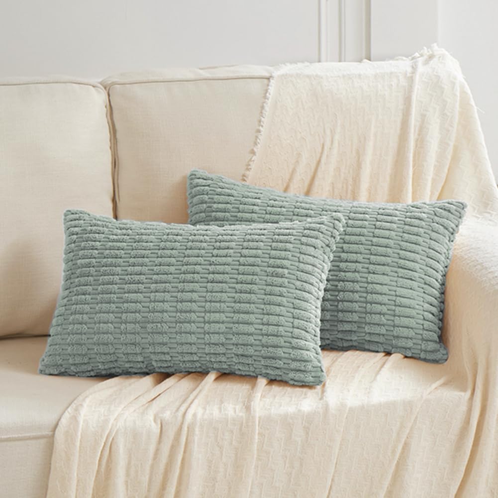 Fancy Homi Decorative Throw Pillow Covers for Living Room Couch Bed, Modern Farmhouse Boho Home Decor, Accent Cushion Case (12 x 24-Inch, Grey Blue)