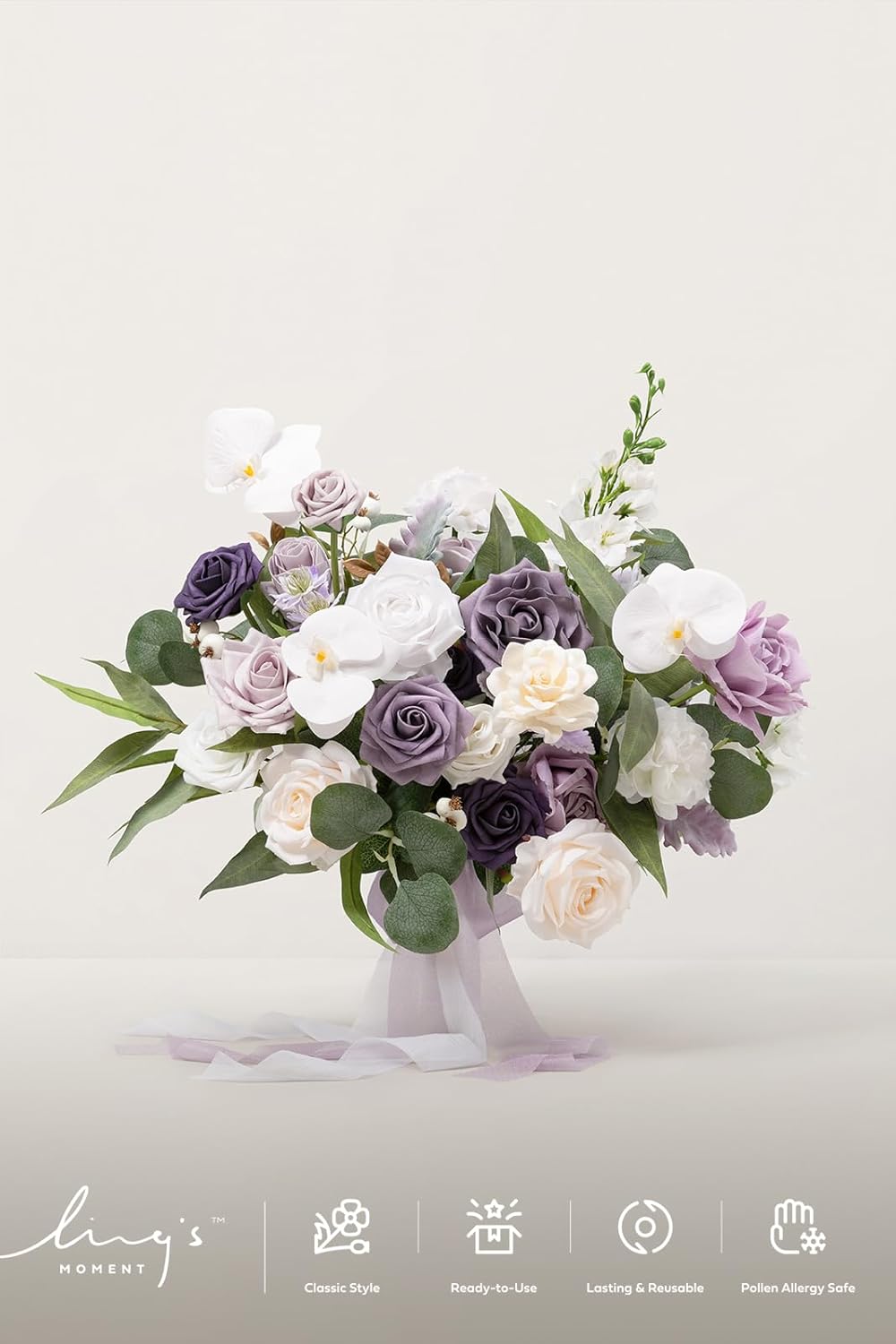 Ling's moment Lilac Wedding Bouquets for Bride, Purple Bridal Bouquets for Bride, 15 Inch Free Form Artificial Wedding Flower Bouquet