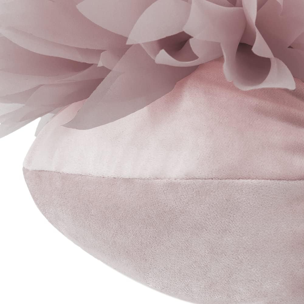 Handmade 3D Pink Flower Round Velvet Throw Pillows Aesthetic Decorative Daisy Accent Pillowcase Cute Soft Cushion for Bed Couch Sofa Car Living Room Bedroom Home Decor Gift 14 Inch Rose Gold