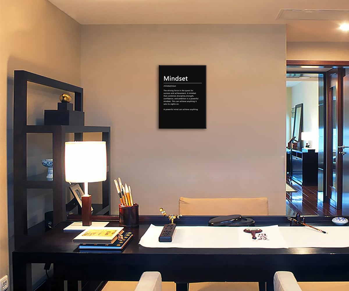 Mindset Noun Motivational Canvas Wall Art Picture Inspirational Posters Inspiring Entrepreneur Quotes Painting Print Artwork Office Decor Home Gym Living Room Framed Ready to Hang[18''W X 24''H]