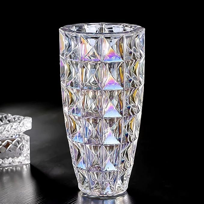 Unique Diamond-Shaped Colorful Glass Flower Vase 11.8" Tall for Home Decor, Dining Wedding Table Office Holiday Party Centerpiece Decoration.