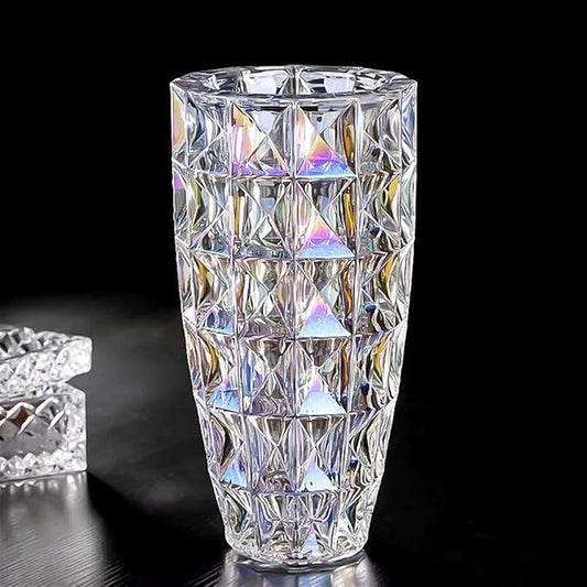 Unique Diamond-Shaped Colorful Glass Flower Vase 11.8" Tall for Home Decor, Dining Wedding Table Office Holiday Party Centerpiece Decoration.