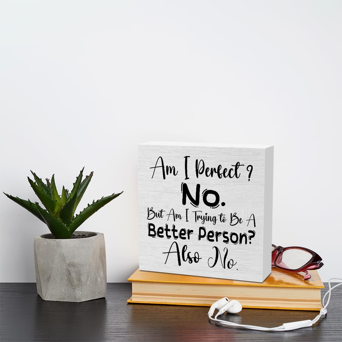 Funny Rustic Wooden Box Sign, Desk Decor Office Decor Supplies Sarcastic Sibling Friend Gifts Desk Accessories for Table Shelf Home Farmhouse Kitchen Decorations Wood Block Plaque Box Welcome Sign