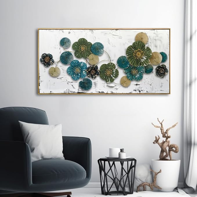 Wall Art Floral Wall Decor Modern Botanical Artwork Green and Blue Canvas Painting for Bedroom Living Room Dining Room Home Office Decor 24"x48" with Framed